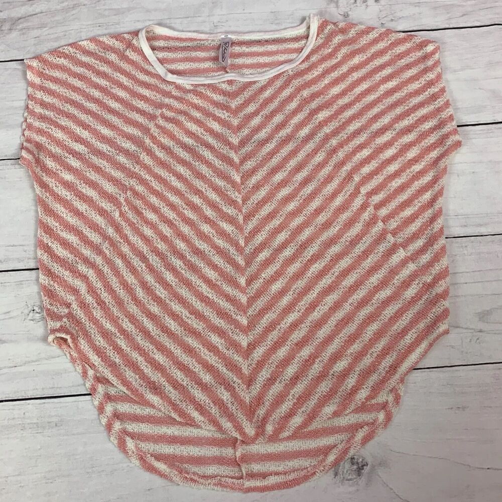 Jkk Fashion stretch Top Crop Tee Pink White Striped casual Sheer Beach Knit
